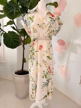 Umgee Cream Floral Maxi Dress with Multicolor Botanical Print